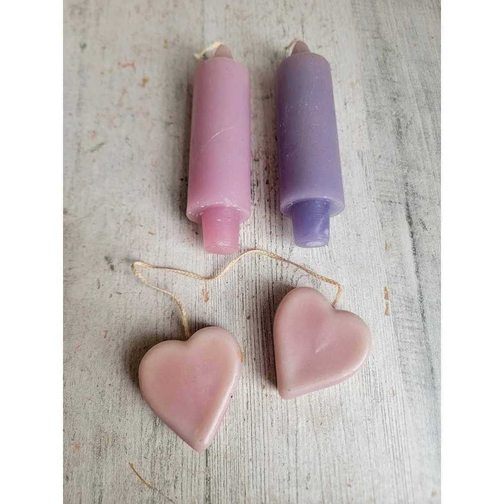Vintage Valentine unique pastel pink heart candle set variety purple home decor